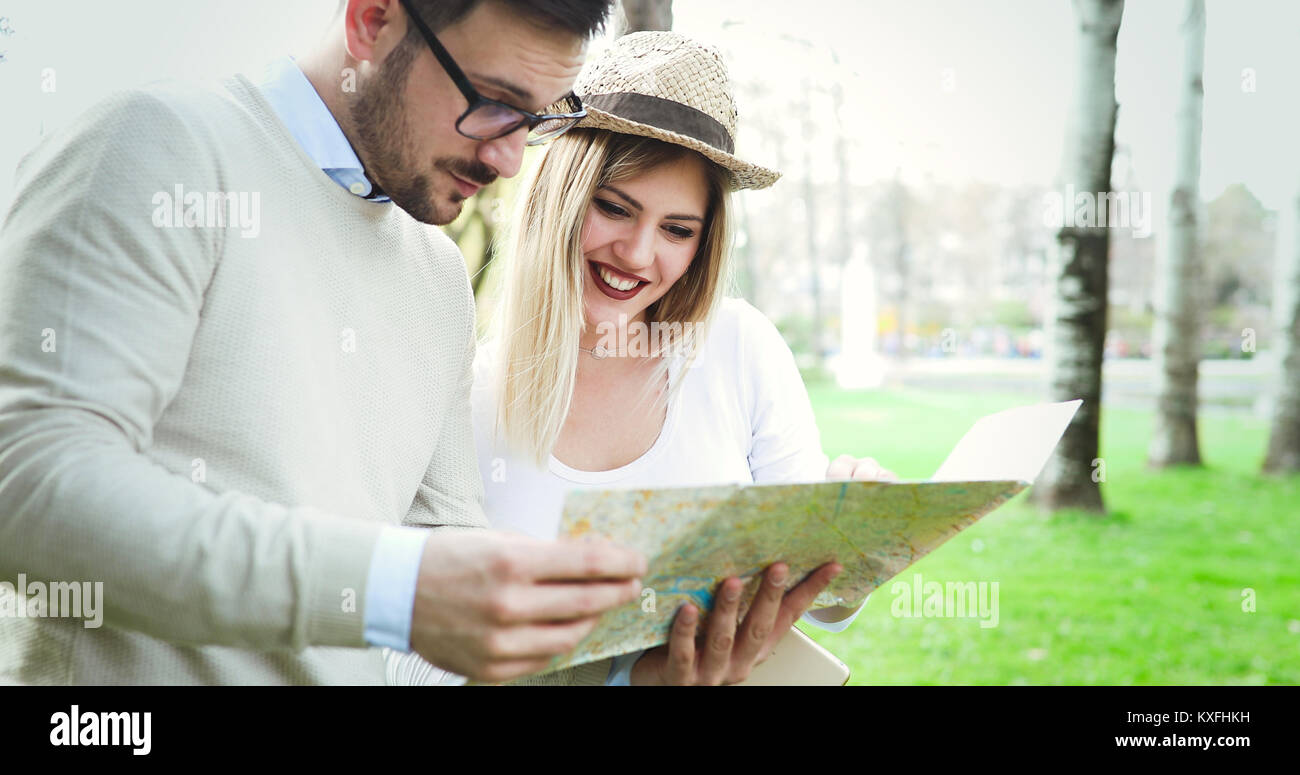 Beautiful couple traveling and sightseeing Stock Photo