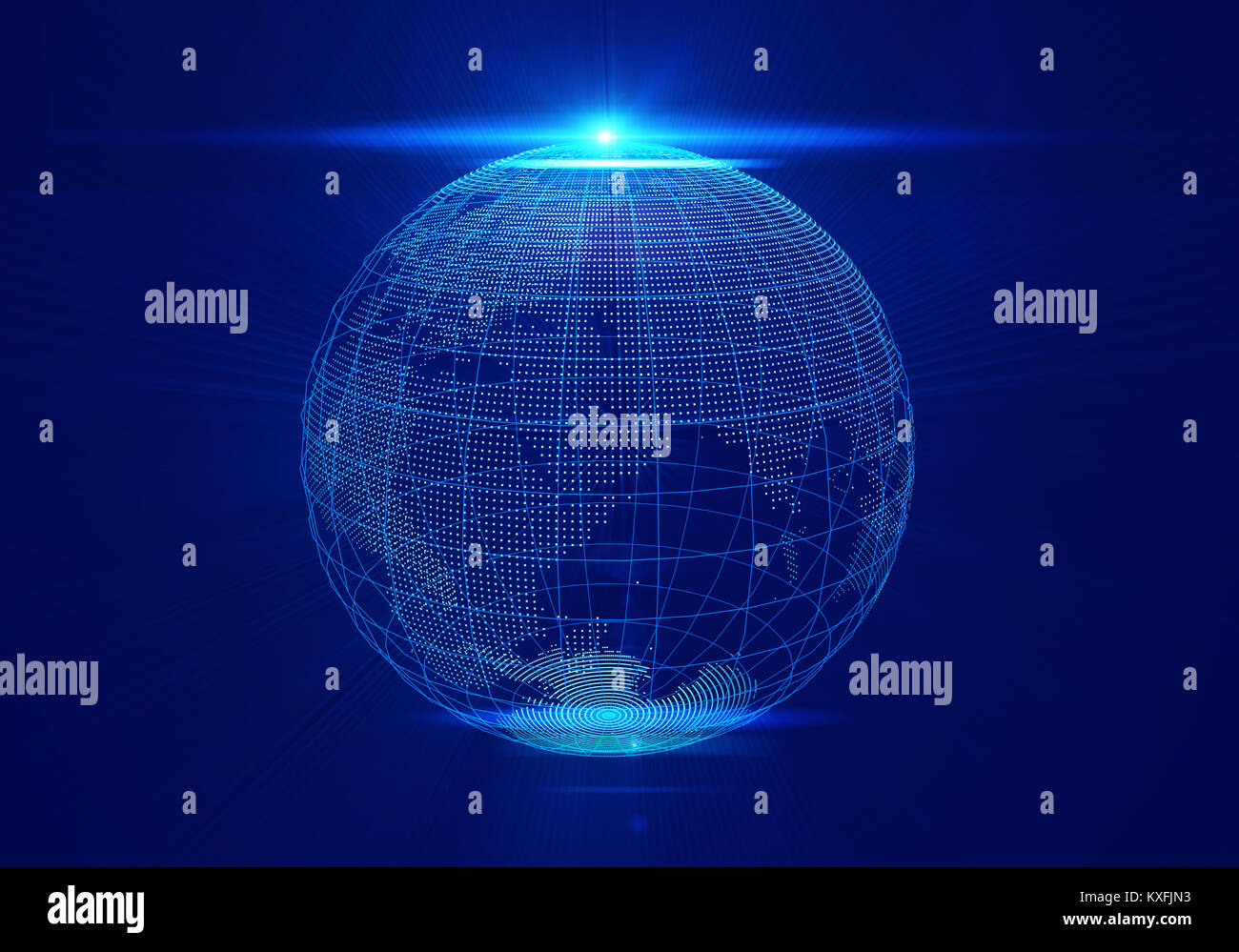 Glowing Earth globe depicted by thin lines and dots on a dark ...