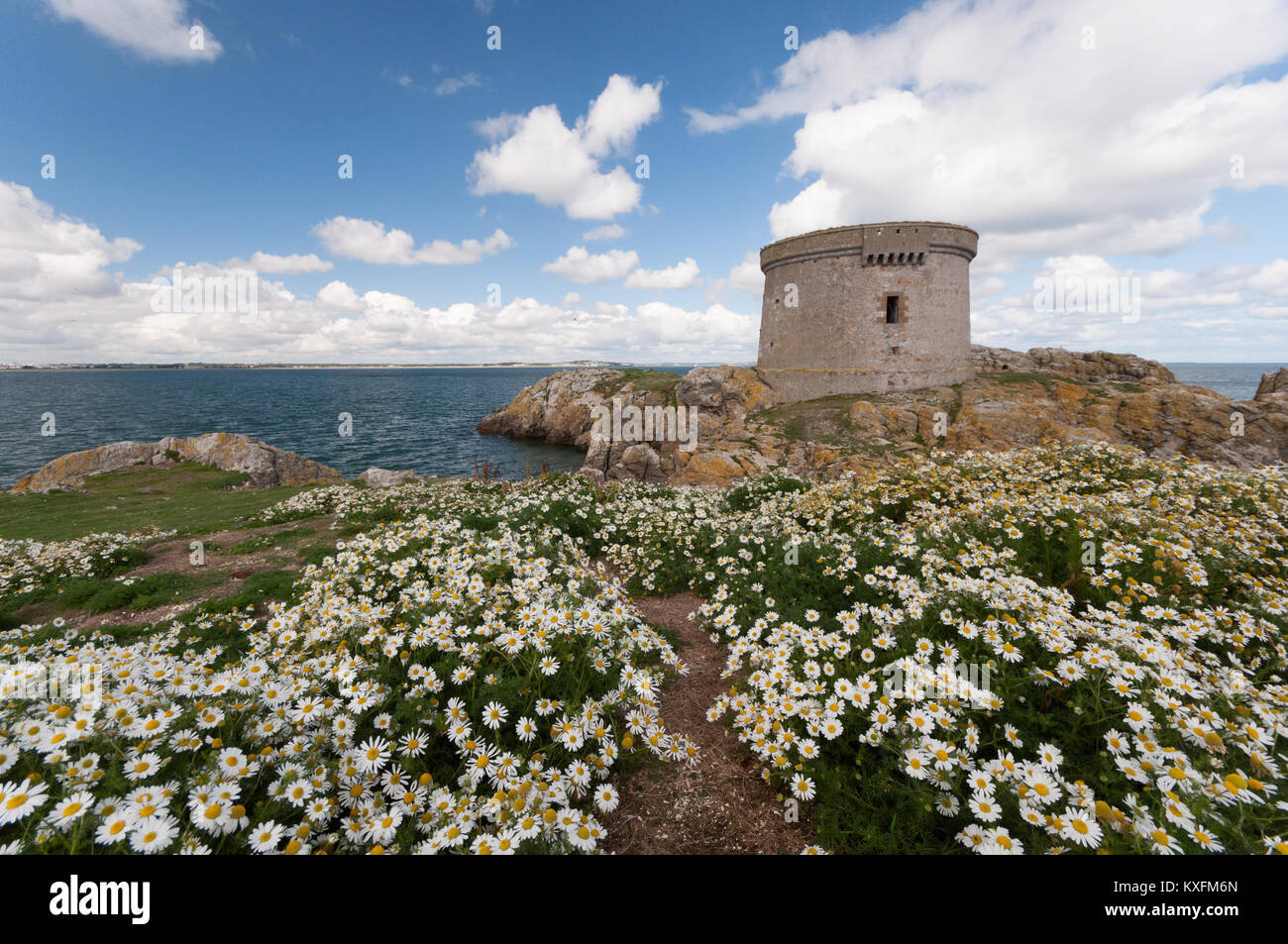 View of the Martello Tower fon the island of Ireland's Eye off the coast of Dublin on the east coast of Ireland Stock Photo