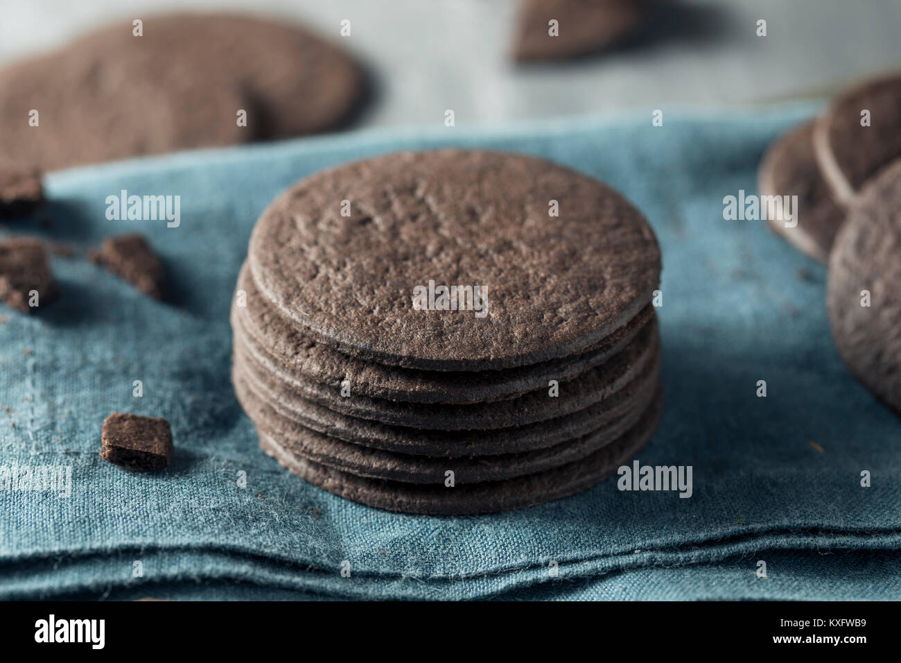 Homemade Round Chocolate Wafer Cookies in a Stack Stock Photo Alamy