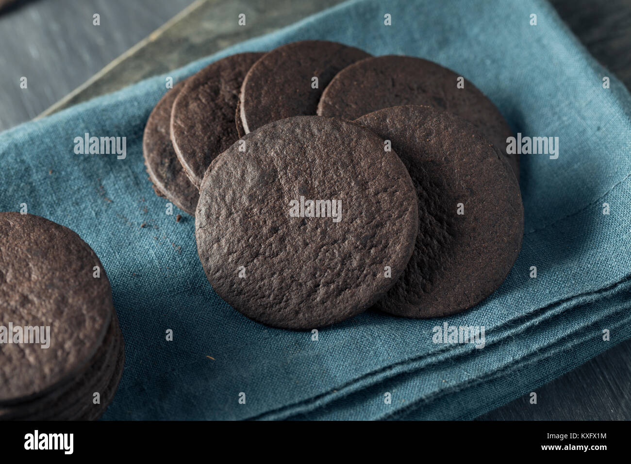 Homemade Round Chocolate Wafer Cookies in a Stack Stock Photo Alamy