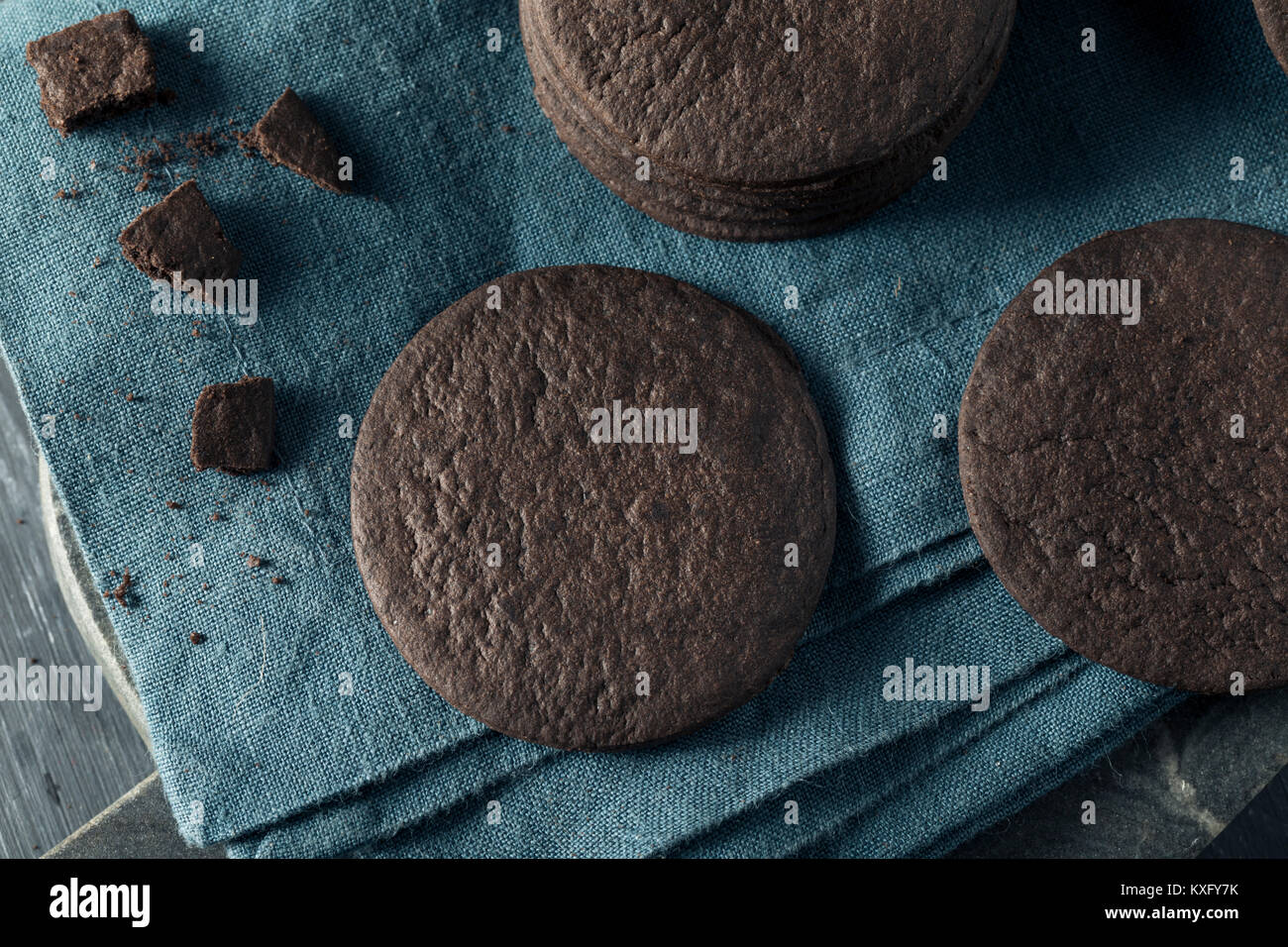 Homemade Round Chocolate Wafer Cookies in a Stack Stock Photo Alamy