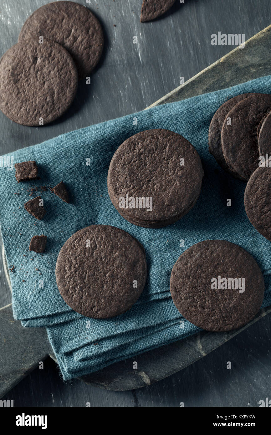 Homemade Round Chocolate Wafer Cookies in a Stack Stock Photo Alamy
