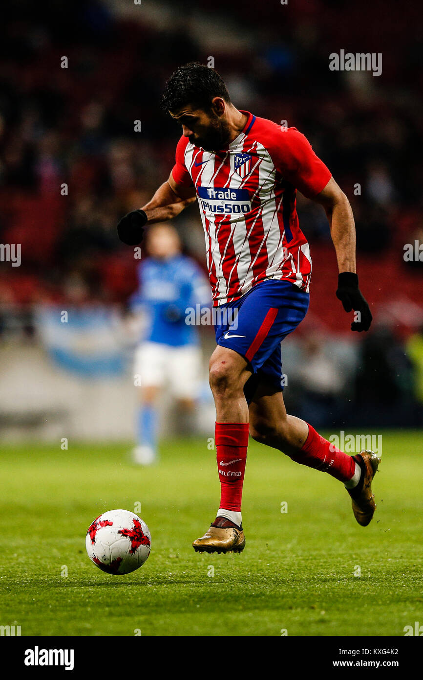 Diego Costa (Atletico de Madrid) controls the ball in action during  Copa del Rey match between Atletico de Madrid vs Lleida at the Wanda Metropolitano stadium in Madrid, Spain, January 9, 2018 . Stock Photo