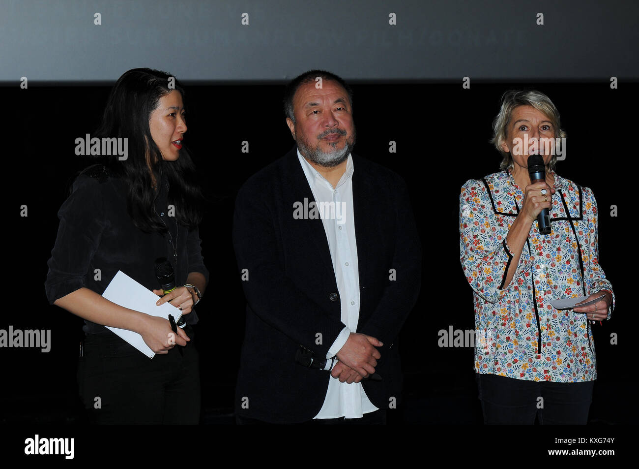 Paris, France. January 9th, 2017 - Paris  Ai Weiwei attends the Human Flow Film Premiere. A documentary movie about the refugees crises around the world and especially in Europe. This movie has been made with the support of Amnesty International, LDH and Plan International. Tomorrow, January 10th will be show for the first time in Brussels. Stock Photo