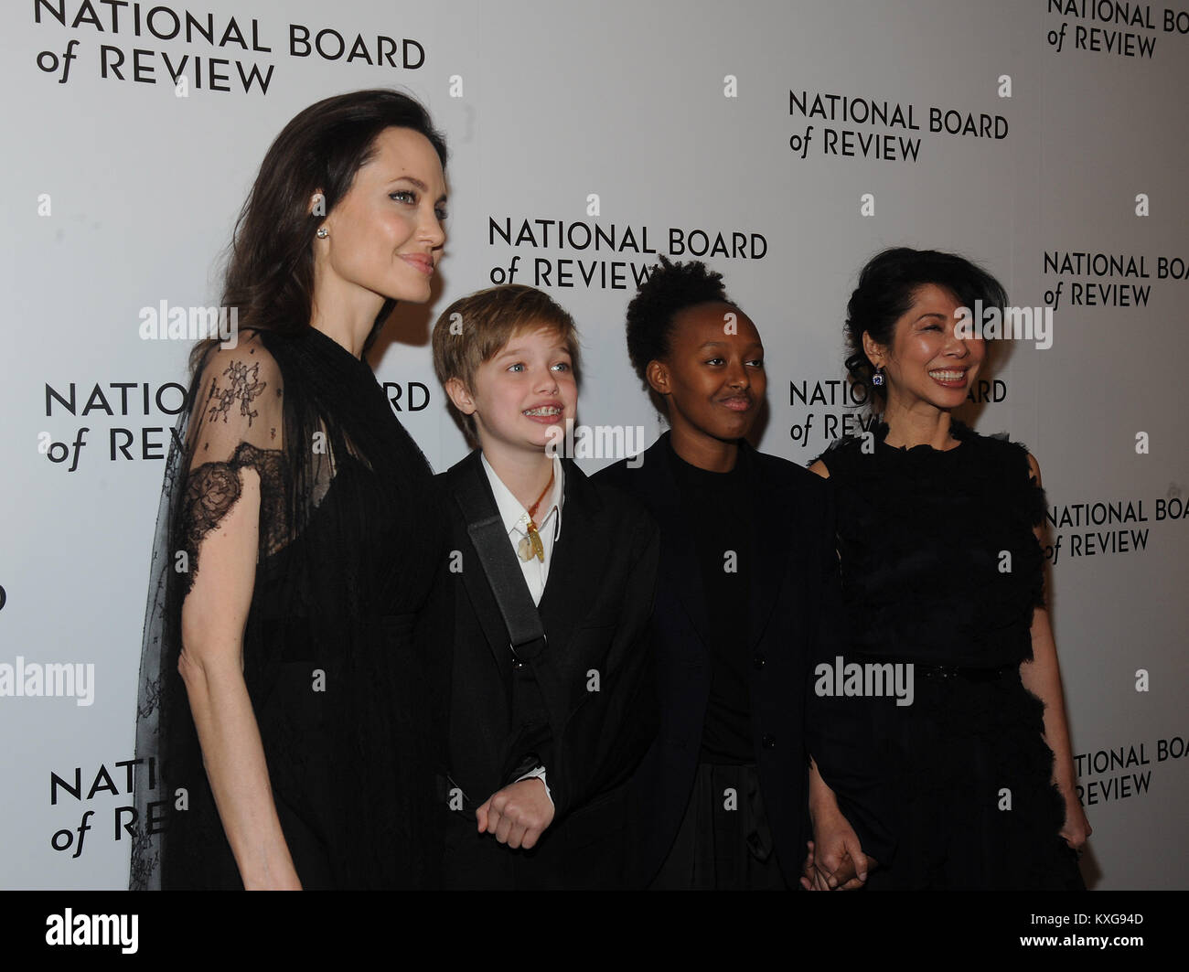 New York, NY, USA. 09th Jan, 2018. Angelina Jolie, Shiloh Jolie-Pitt, Zahara Jolie-Pitt, and Loung Ung attends the 2018 National Board Of Review Awards Gala at Cipriani 42nd Street on January 9, 2018 in New York City. Credit: John Palmer/Media Punch/Alamy Live News Stock Photo