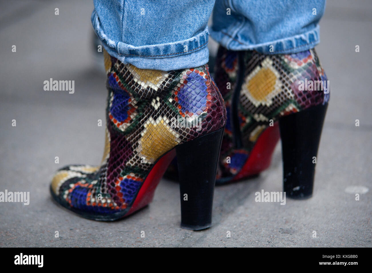 Multi colored cheap snakeskin booties