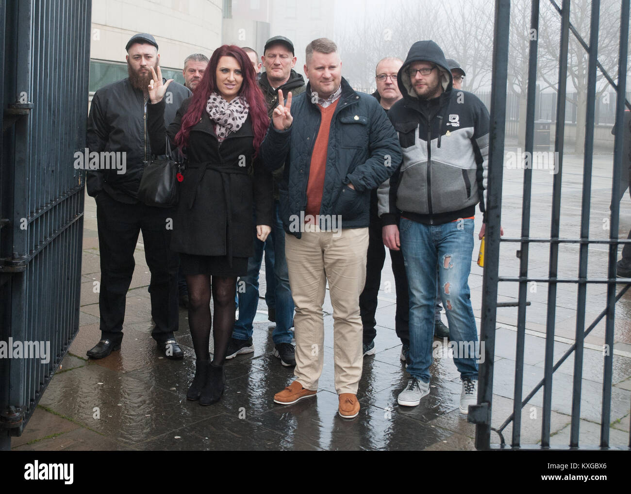 Belfast, Northern Ireland. 10th Jan, 2018. Belfast, Northern Ireland, U.K. 10th Jan 2018. Britain First's leader Paul Golding with Jayda Fransen and supporters making his first court appearance after being charged with using 'threatening, abusive, insulting words or behaviour' . Credit: John Rymer/Alamy Live News Stock Photo