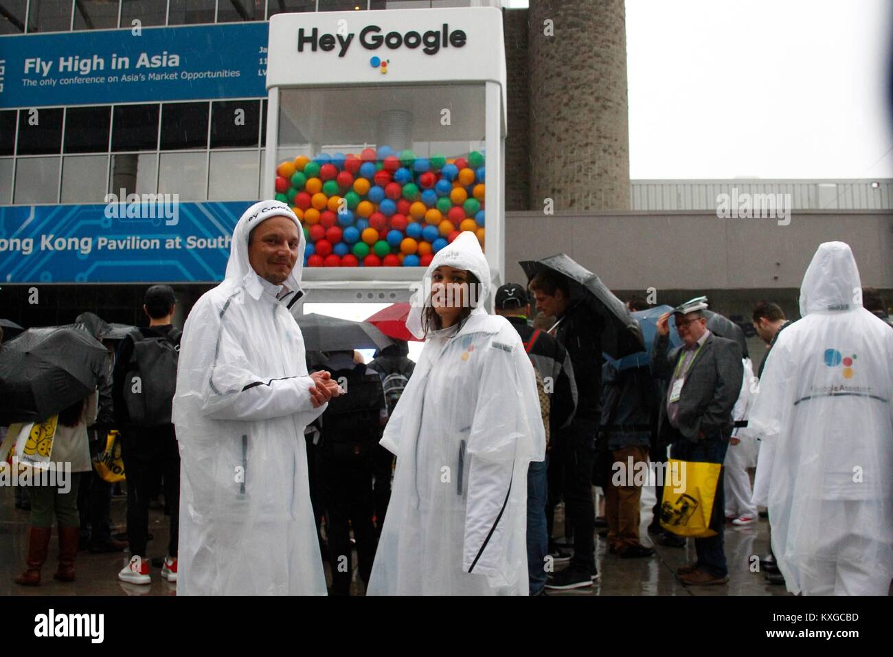 Las Vegas, NV, USA. 9th Jan, 2018. Google representatives wearing rain