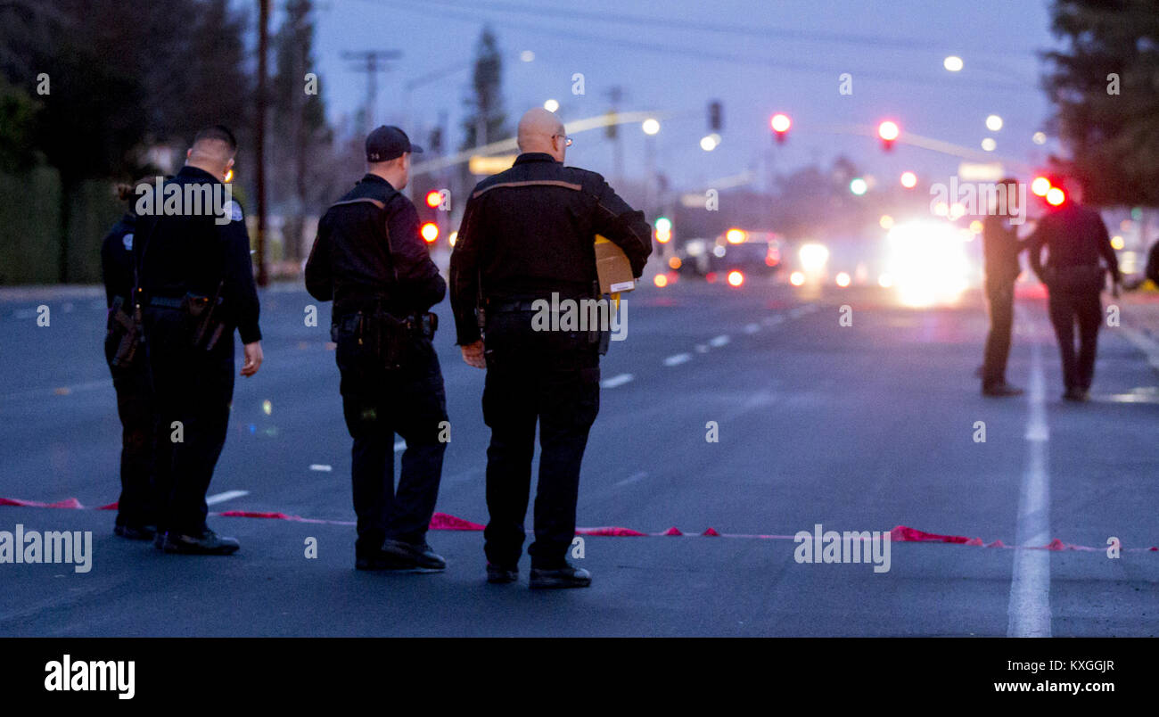 Modesto, CA, USA. 10th Jan, 2018. A pedestrian walking along Tully Road