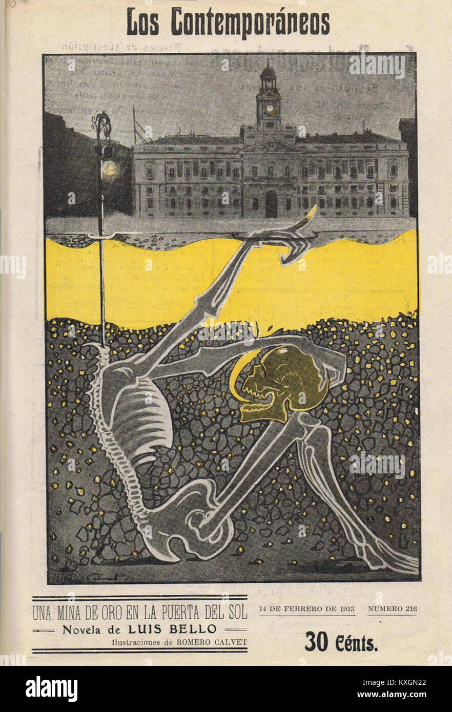 1913-02-14, Los Contemporáneos, Una mina de oro en la Puerta del Sol, novela de Luis Bello, ilustraciones de Romero Calvet Stock Photo