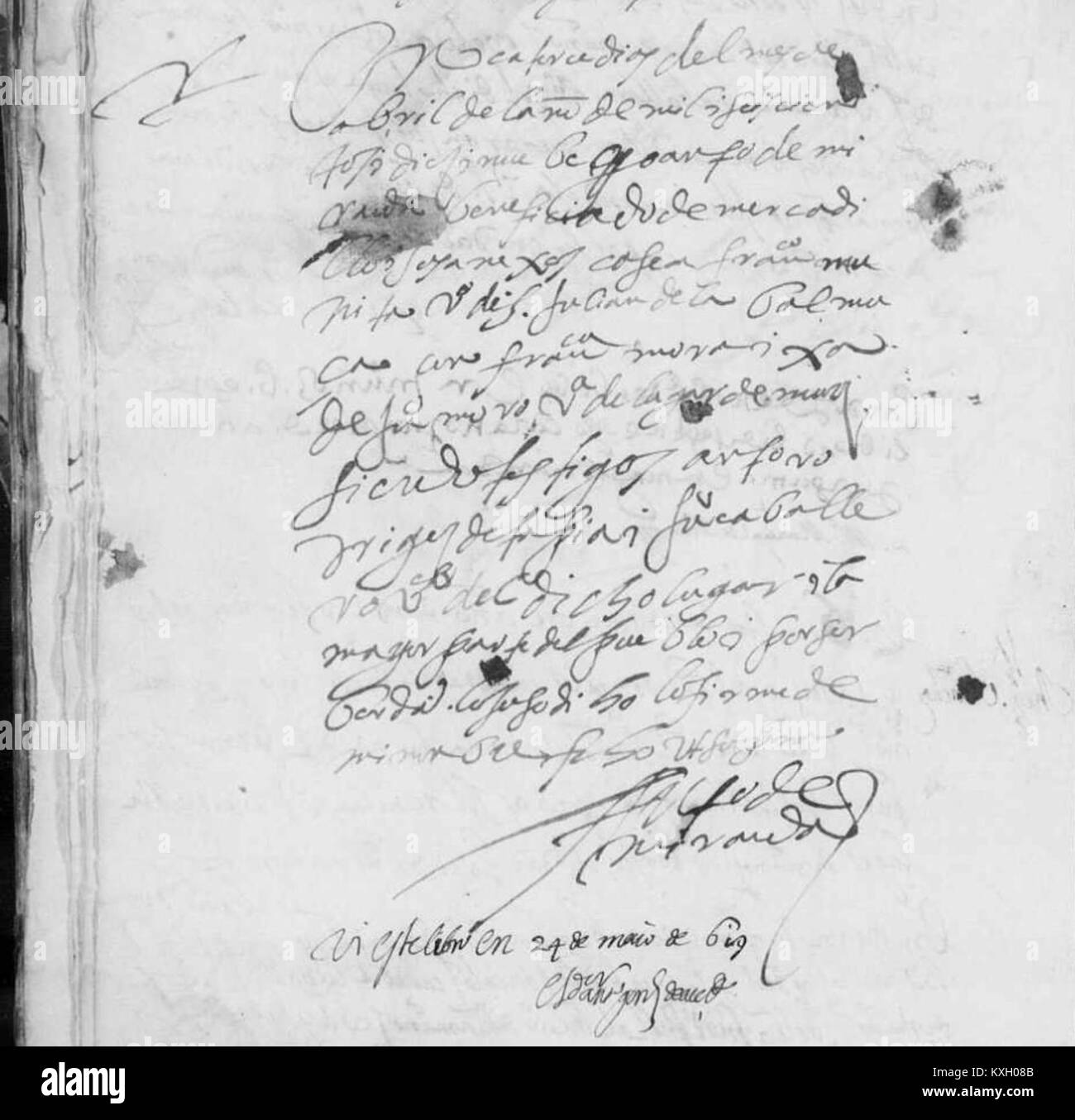Acta matrimonial fechada en 1619 en la pedanía de Mercadillo, del municipio de Muñoz Stock Photo