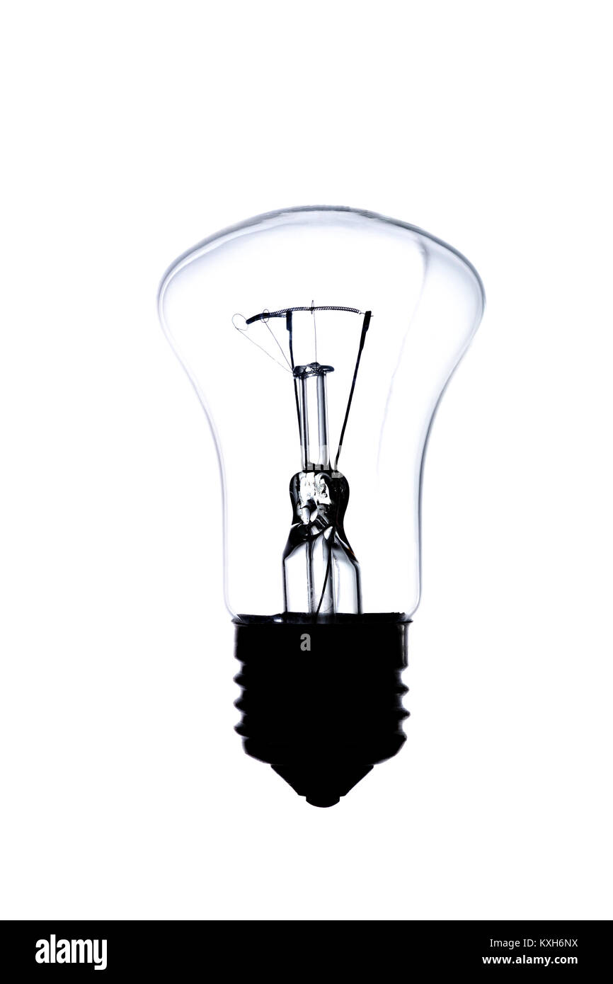 incandescent lamp, isolated on white background, in backlight Stock