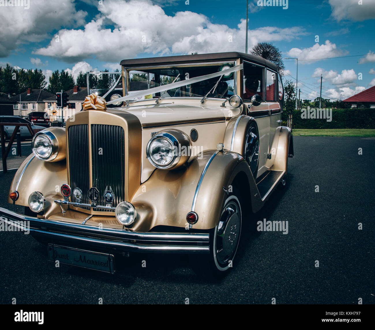Old Fashioned Wedding Car Stock Photo