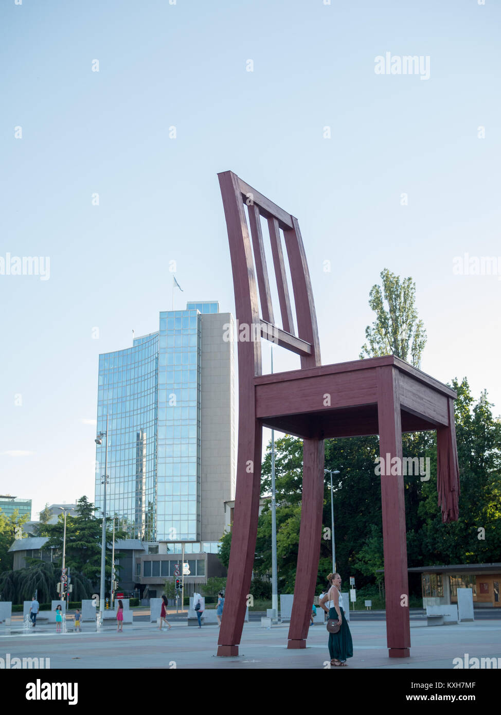 Broken Chair sculpture, Place des Nations, Geneva, Stock Photo