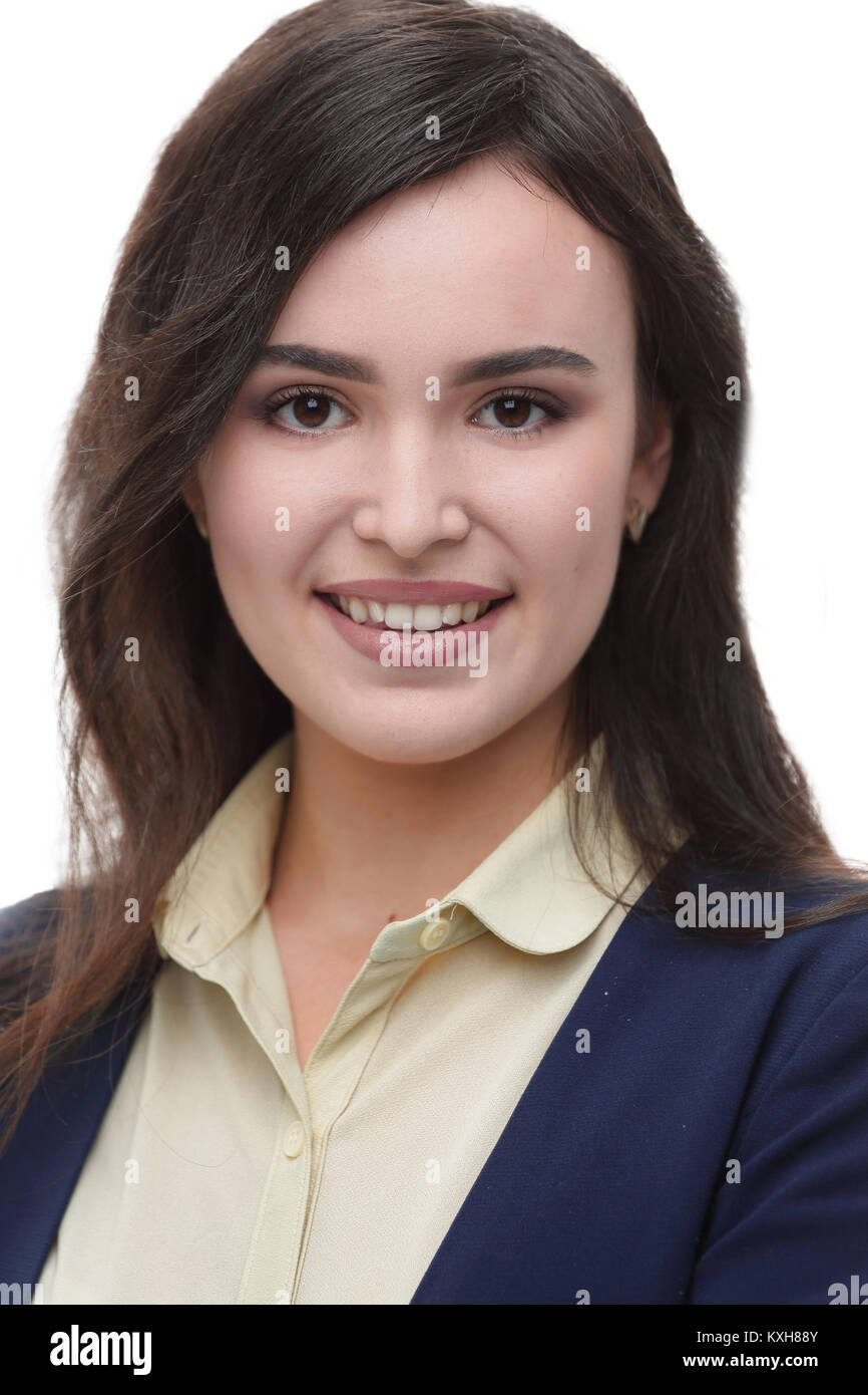 Beautiful young business woman isolated white background Stock Photo ...