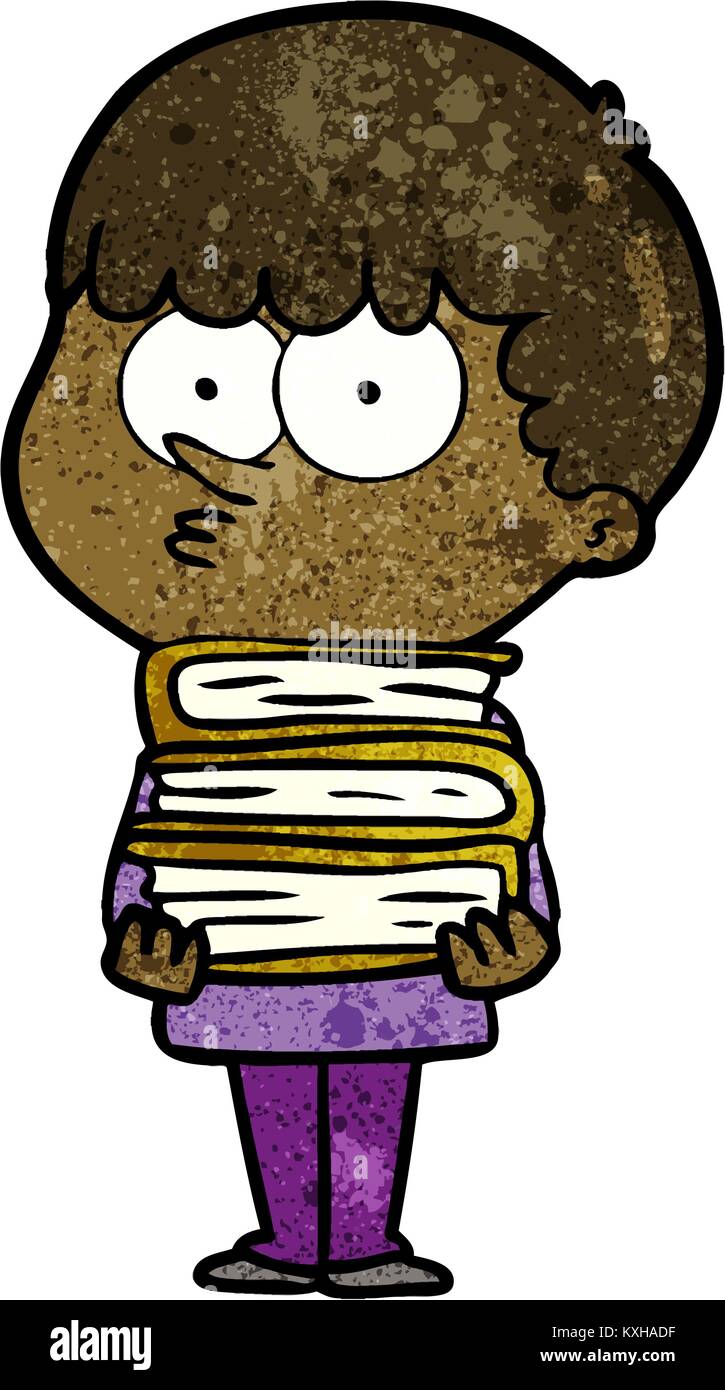 cartoon curious boy with lots of books Stock Vector Image & Art - Alamy