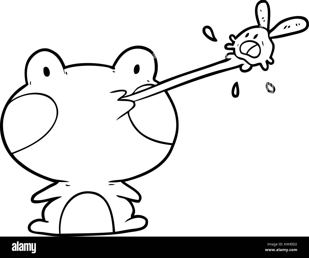 cute line drawing of a frog catching fly with tongue Stock Vector