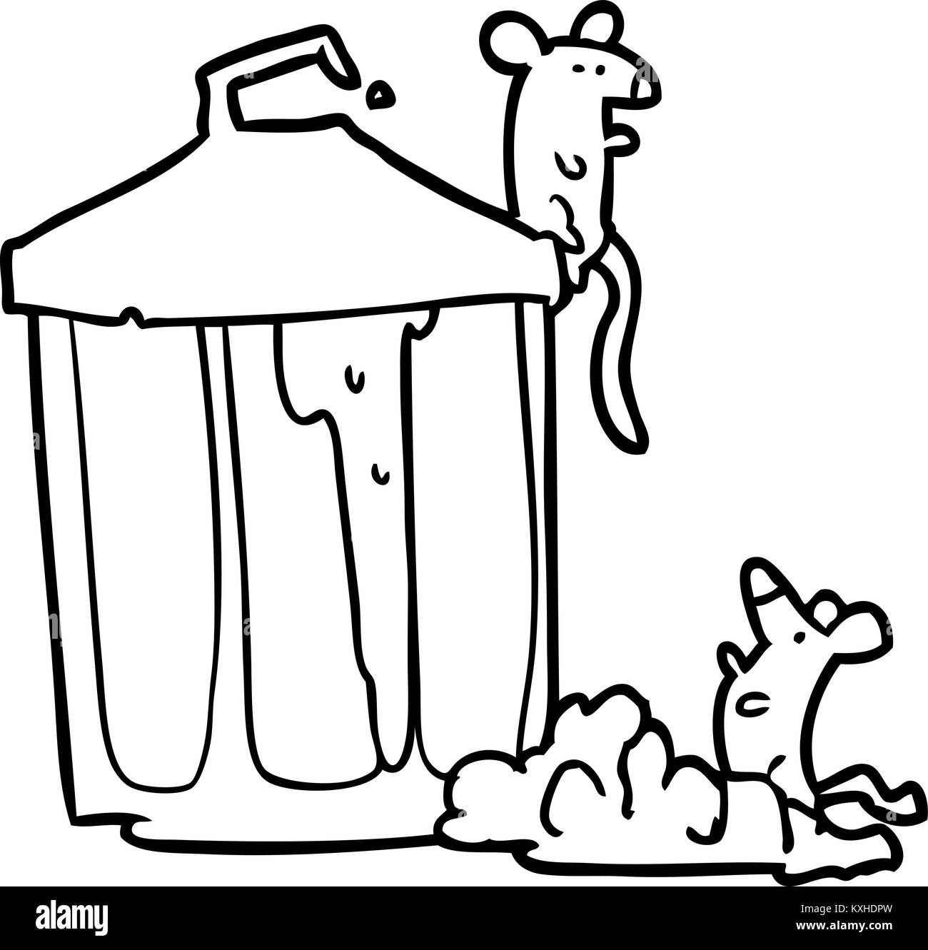 line drawing of a old metal garbage can with mice Stock Vector Image