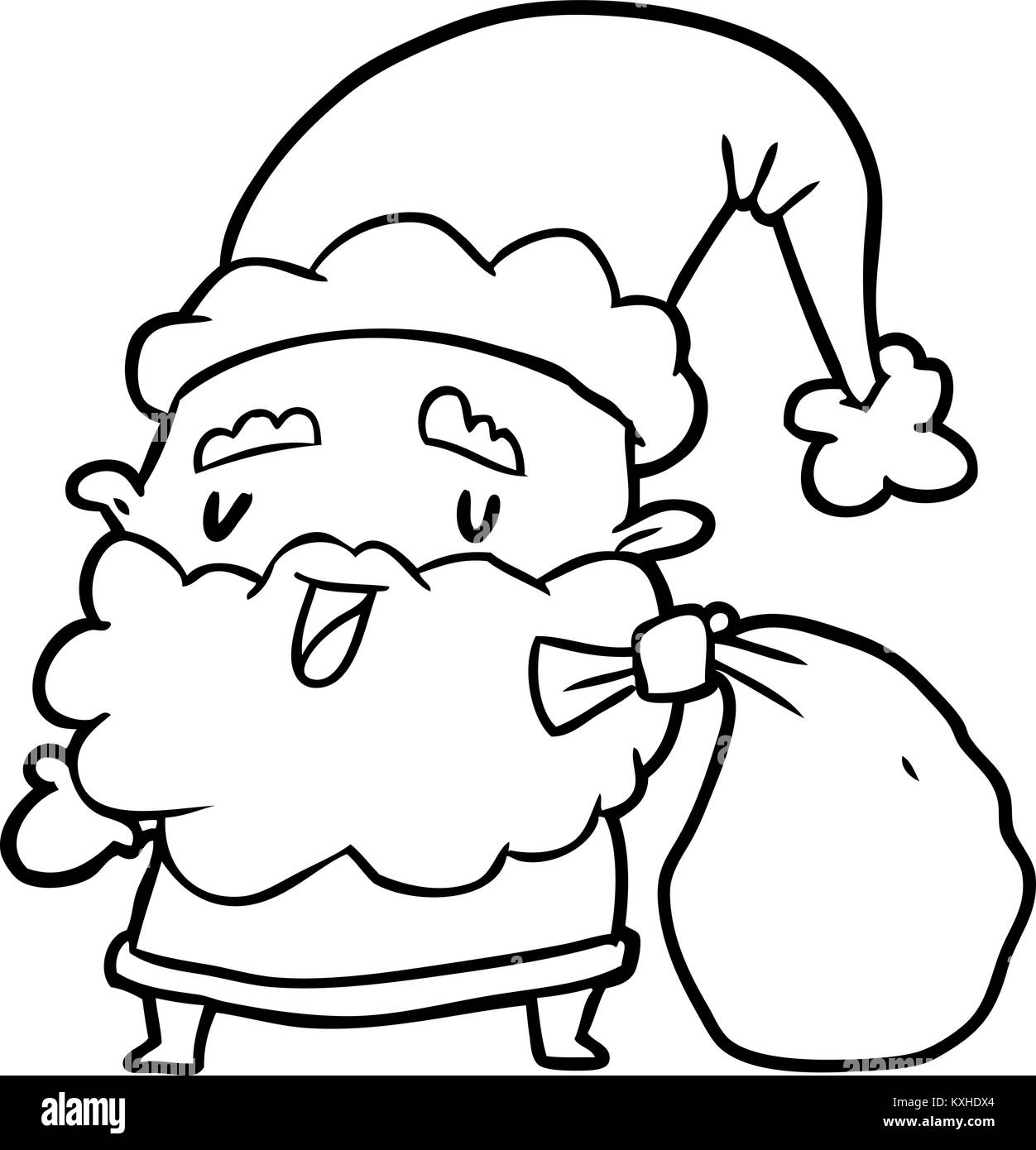 Line Drawing Of A Santa Claus Carrying Sack Of Presents