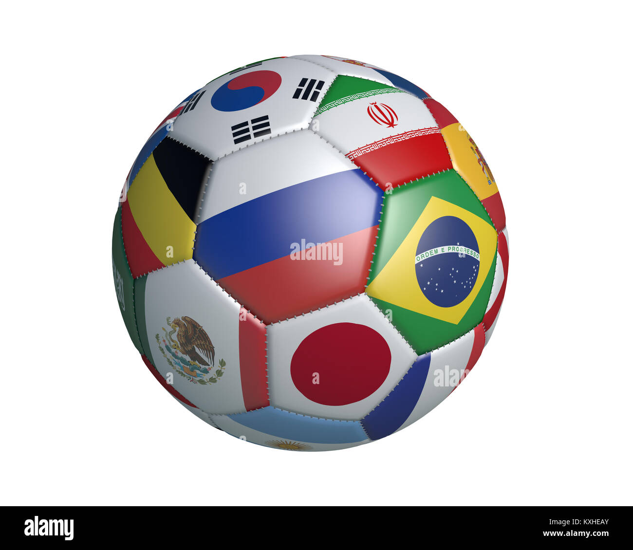 Isolated soccer ball with colors flags of states participating in the