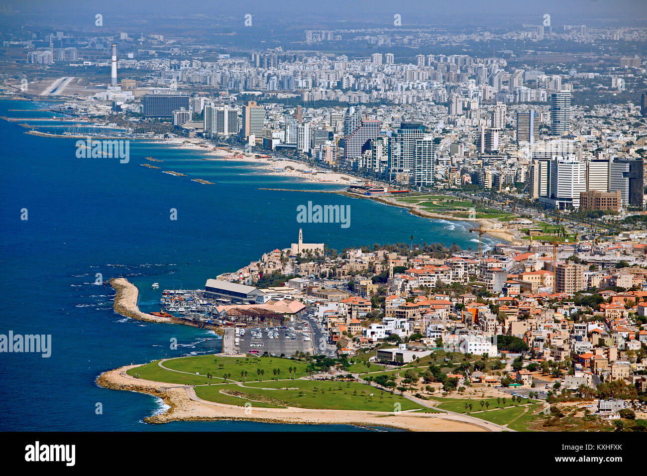 Jaffa And Tel-Aviv, Israel - Stunning Aerial View Stock Photo
