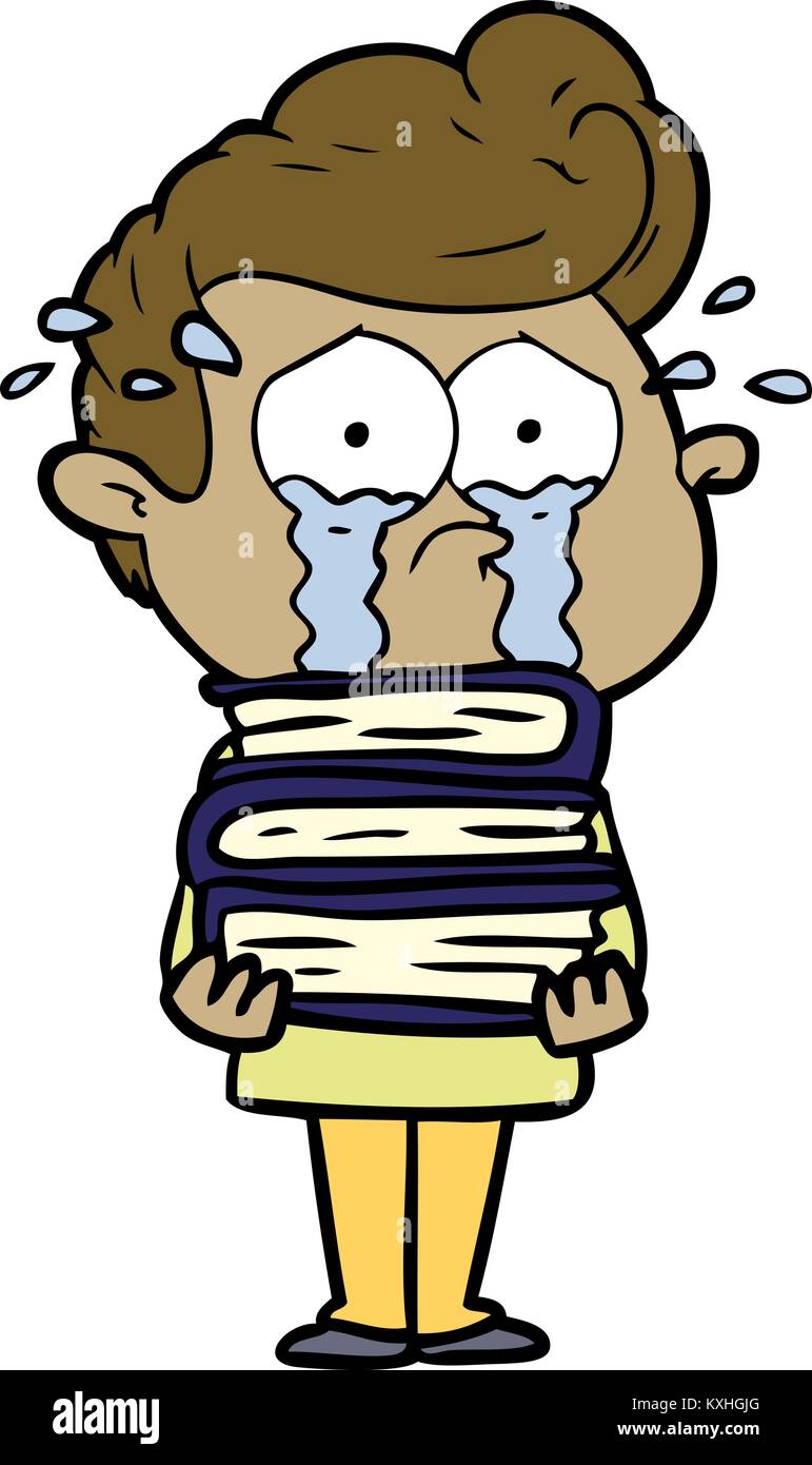 cartoon crying student with stack of books Stock Vector Image & Art - Alamy