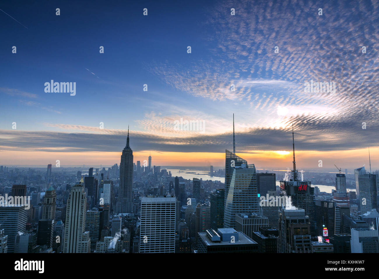 New York City skyline aerial panorama view at night with Empire State ...
