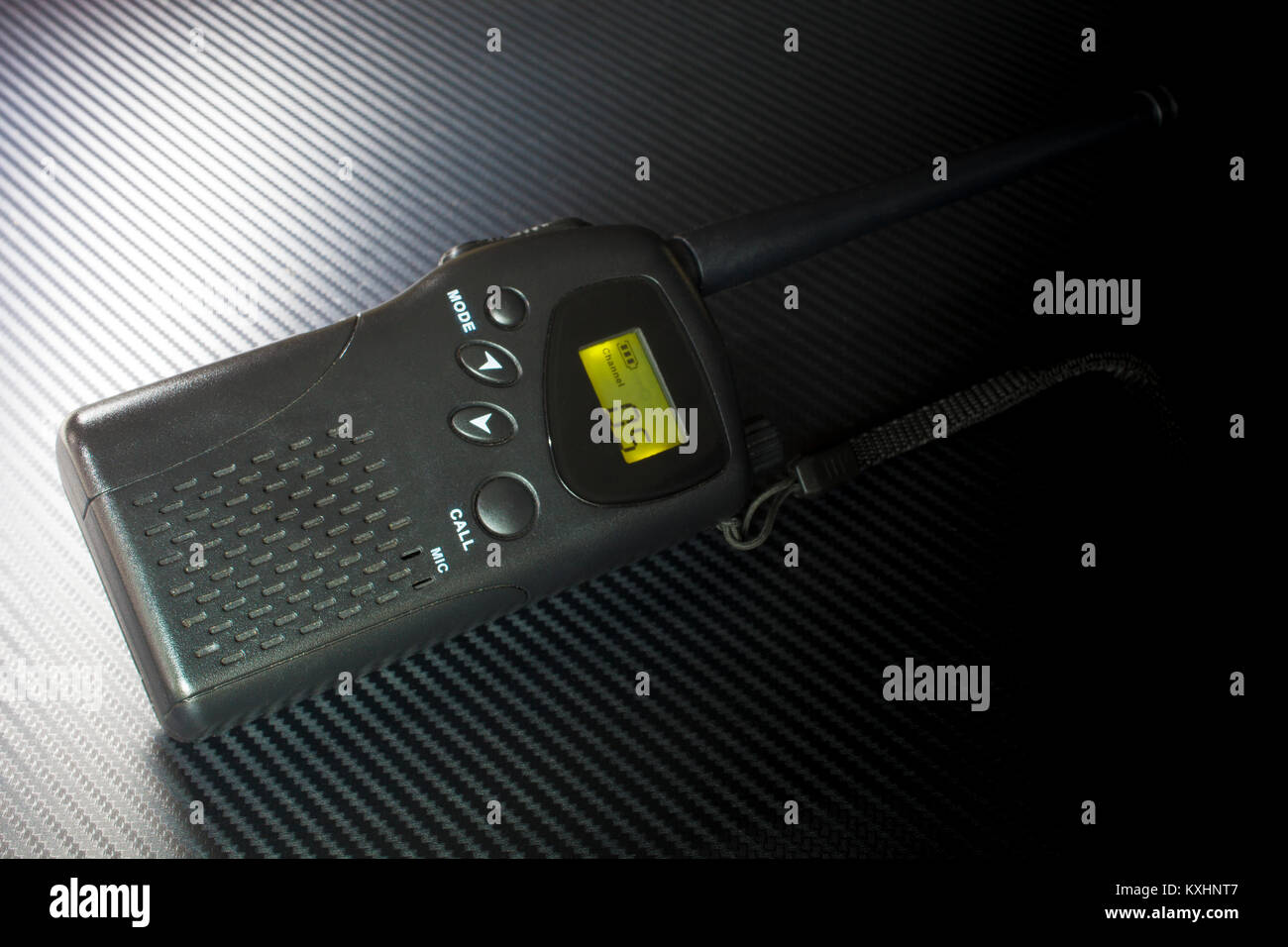 Walkie talkie for multiple use radio frequencies on channel five Stock