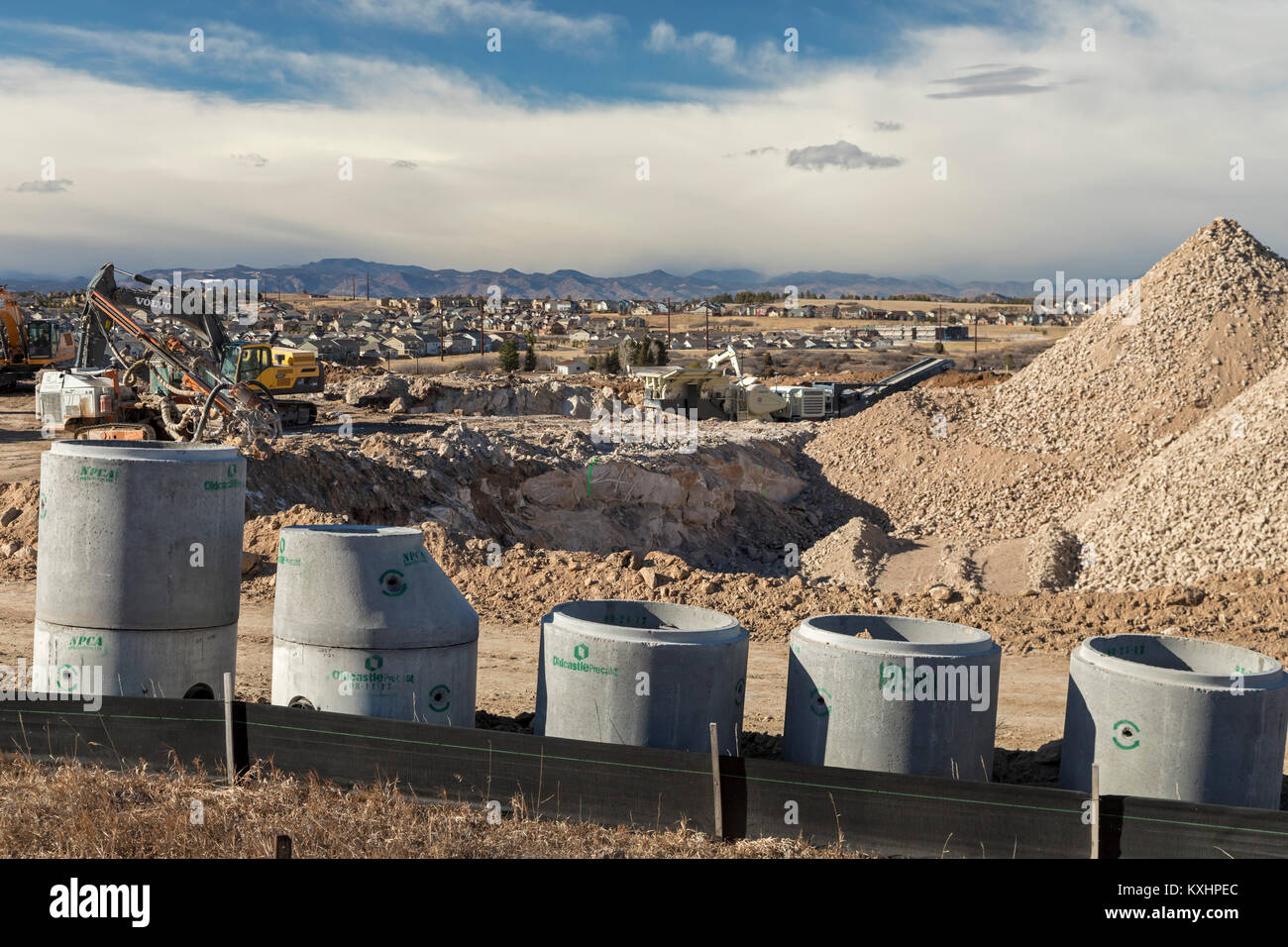 Castle Rock, Colorado - New housing under construction in the fast-growing Front Range Urban Corridor near Denver. Stock Photo