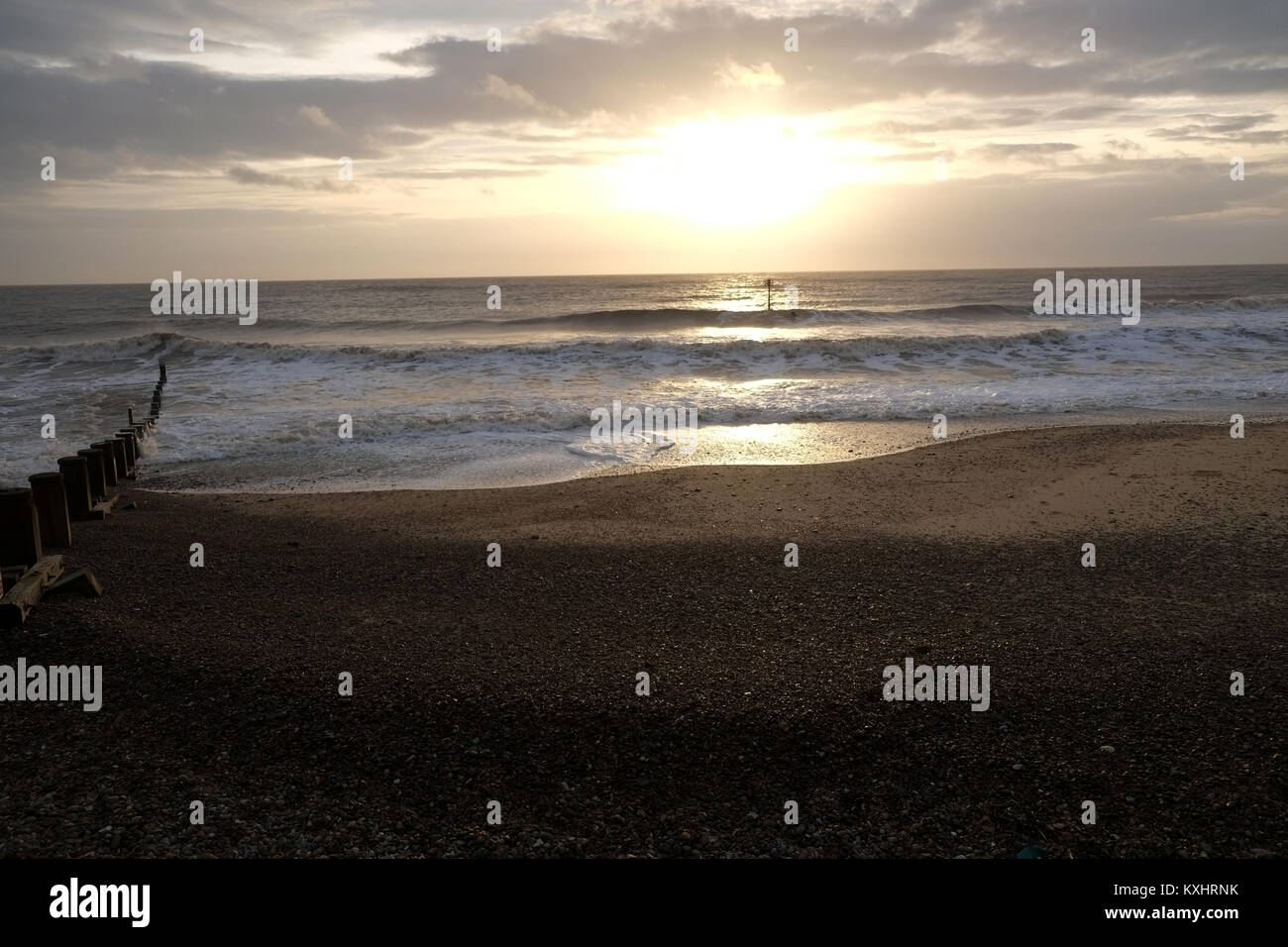 Sunrise out over the North sea seen from Southwold in Suffolk Stock Photo