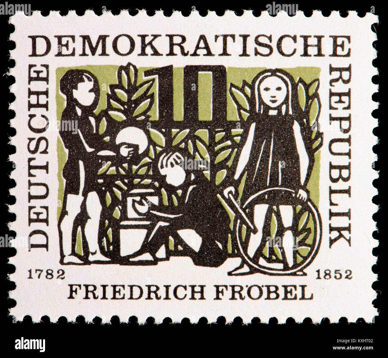 East German postage stamp (1957) : Friedrich Wilhelm August Fröbel or Froebel (1782 – 1852) German pedagogue, a student of Pestalozzi who laid the ...... Stock Photo