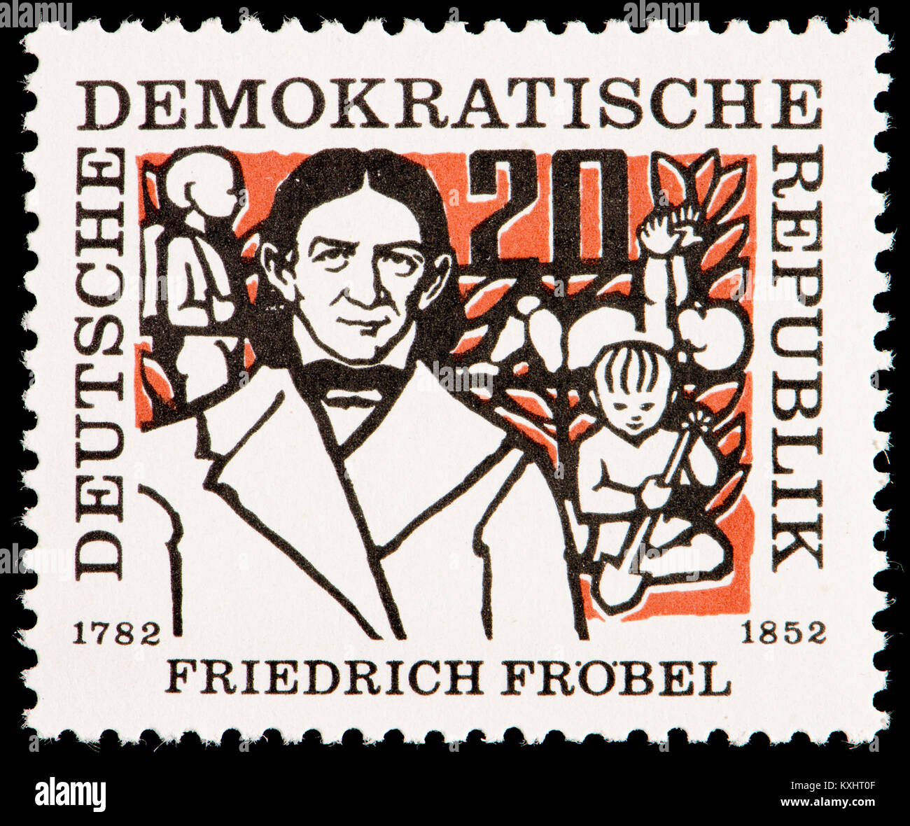 East German postage stamp (1957) : Friedrich Wilhelm August Fröbel or Froebel (1782 – 1852) German pedagogue, a student of Pestalozzi who laid the ...... Stock Photo
