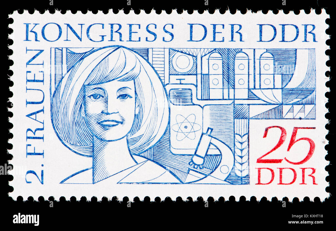 East German postage stamp (1969) : Second Women's Congress - science Stock Photo