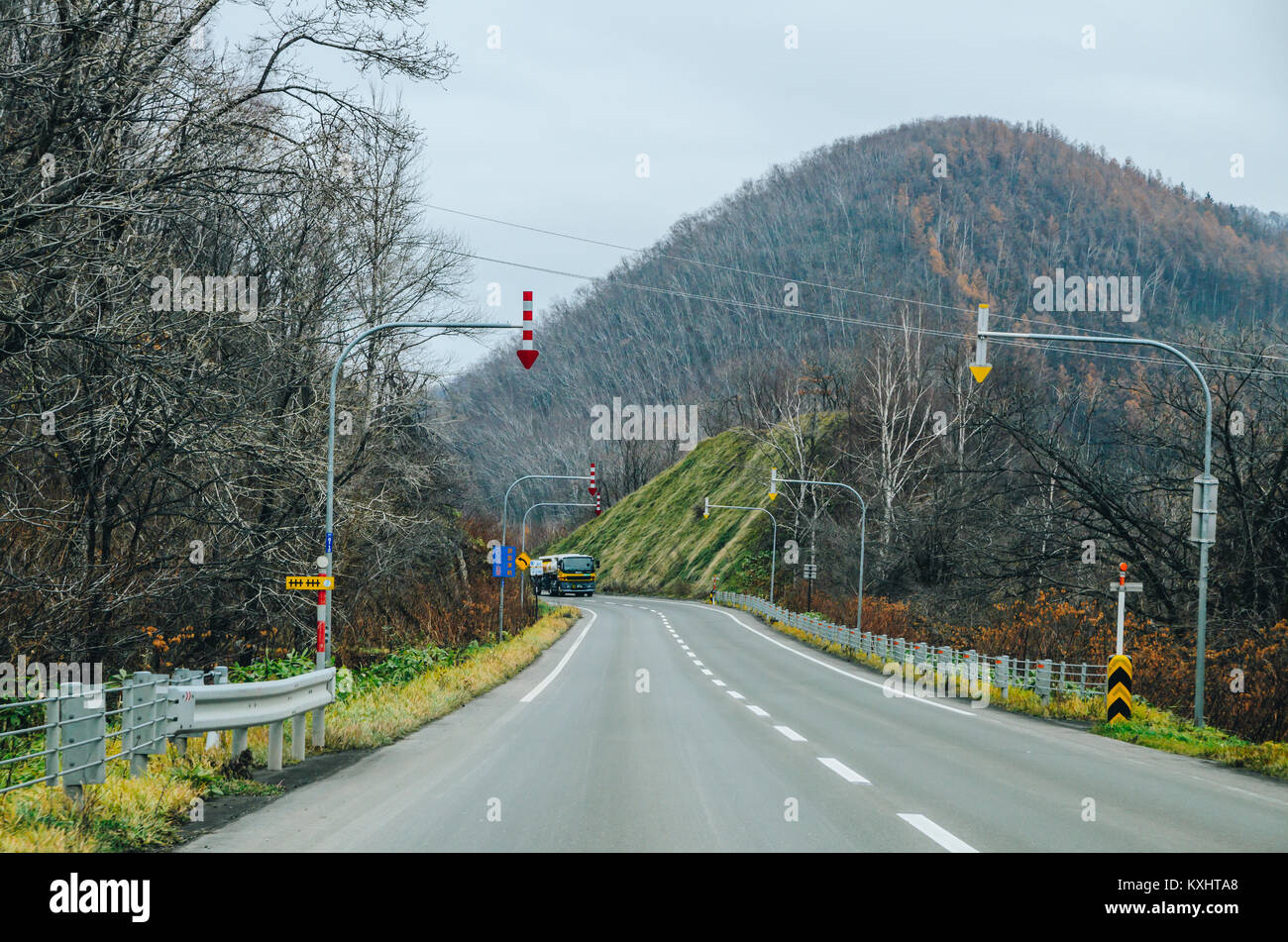 Beautiful view along the road from Chitose Airport to Furano, a small town located in Hokkaido