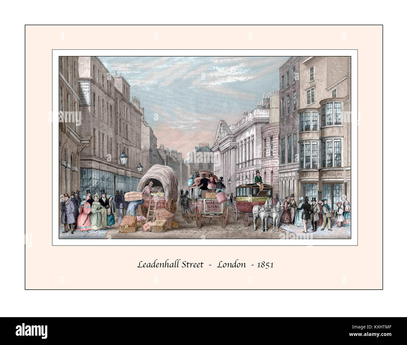 Leadenhall Street London Original Design based on a 19th century Engraving Stock Photo