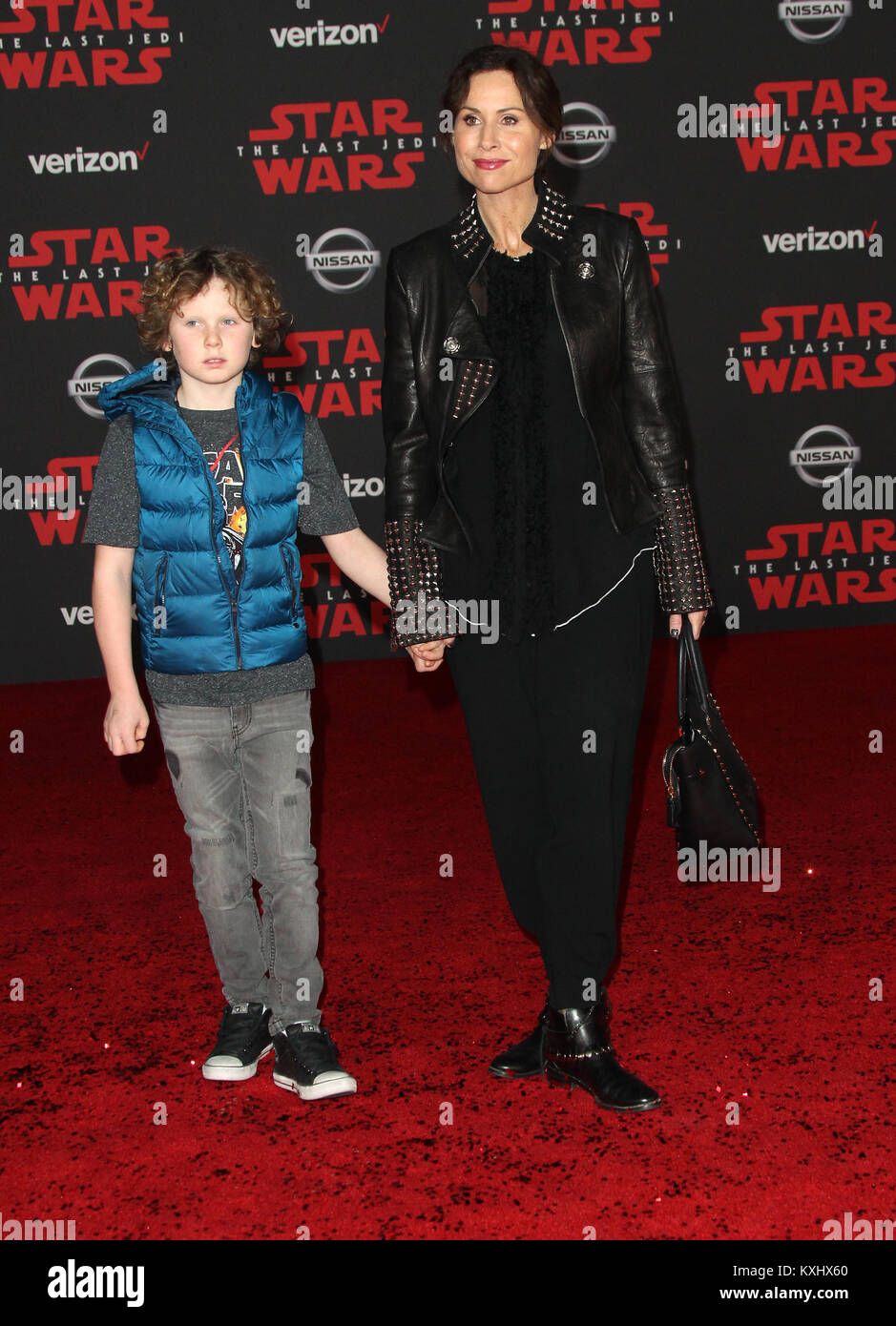 “Star Wars: The Last Jedi” Premiere held at the Shrine Auditorium in Los Angeles, California.  Featuring: Minnie Driver, son Henry Story Driver Where: Los Angeles, California, United States When: 09 Dec 2017 Credit: Adriana M. Barraza/WENN.com Stock Photo
