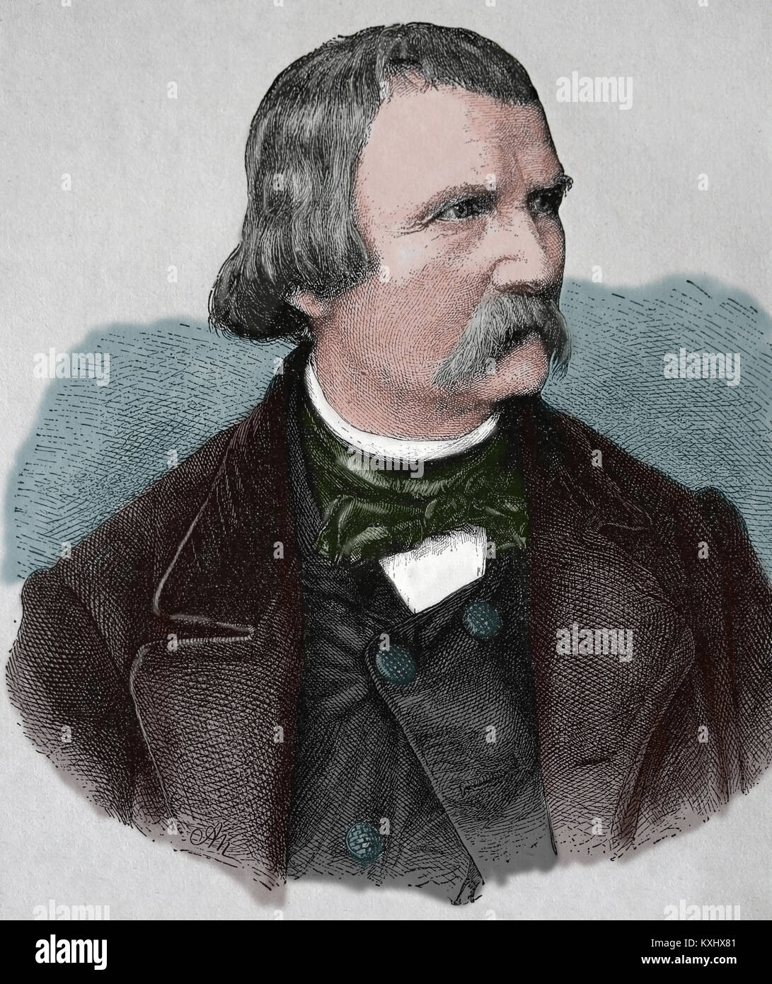 Wilhelm von Kaulbach (1805-1874). German painter. Engraving, 1883. Stock Photo