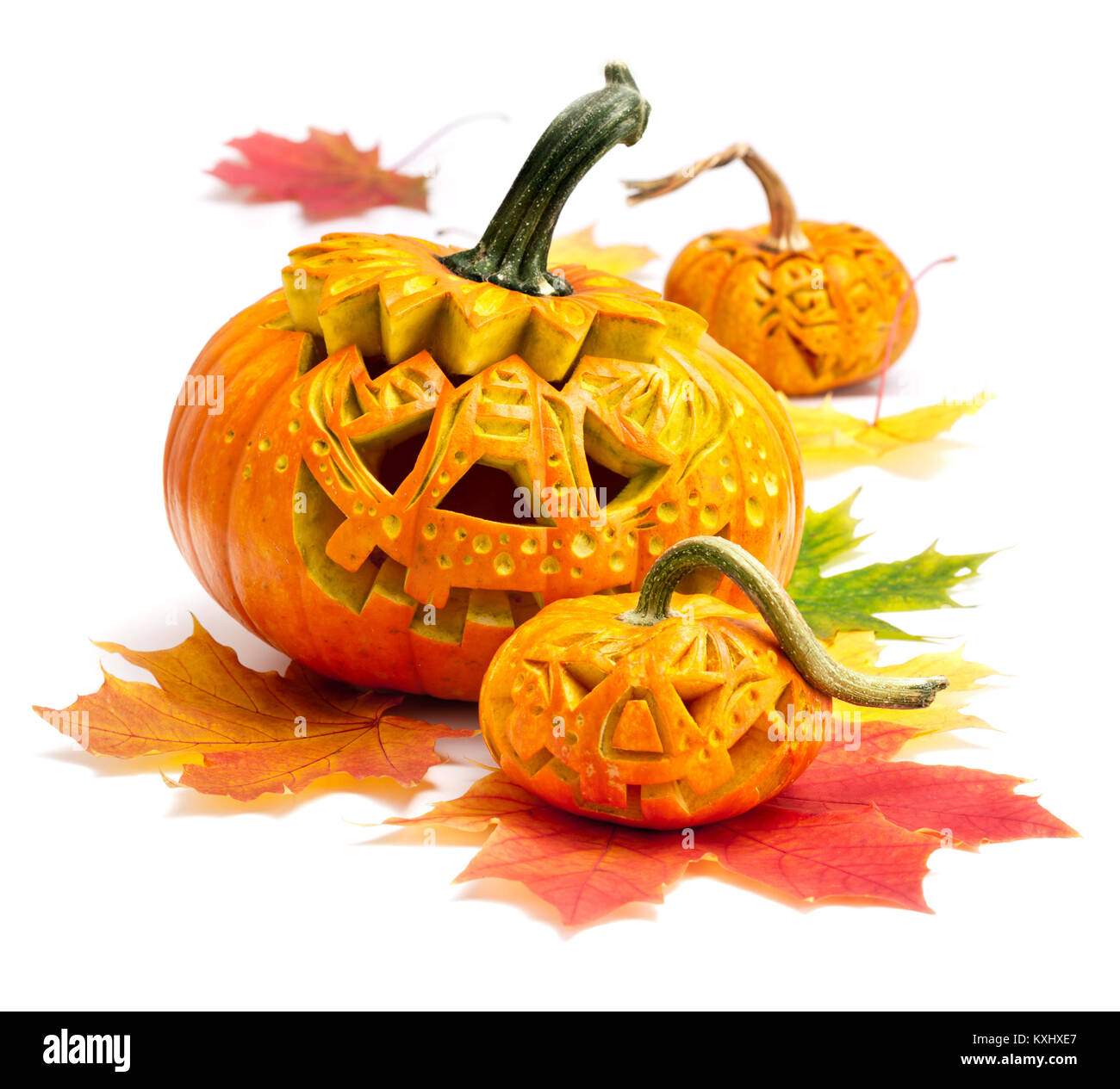 Halloween pumpkins isolated on white Stock Photo - Alamy