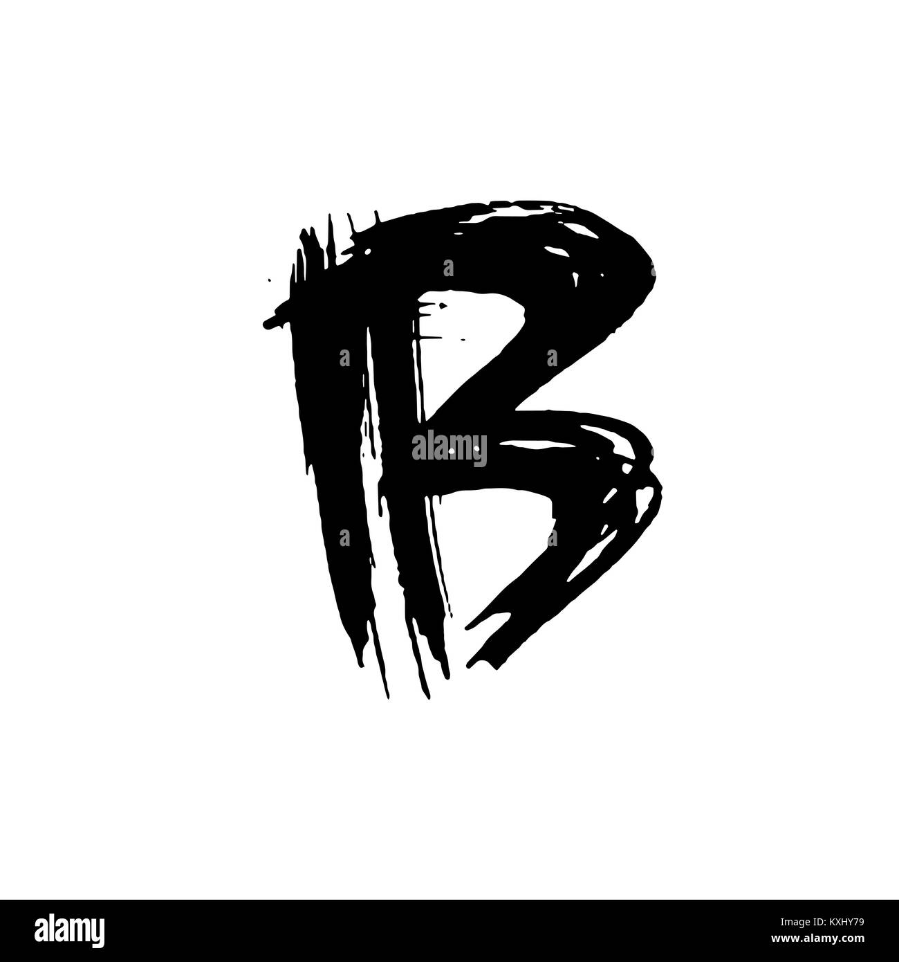 Letter B. Handwritten by dry brush. Rough strokes font. Vector illustration. Grunge style modern alphabet. Stock Vector