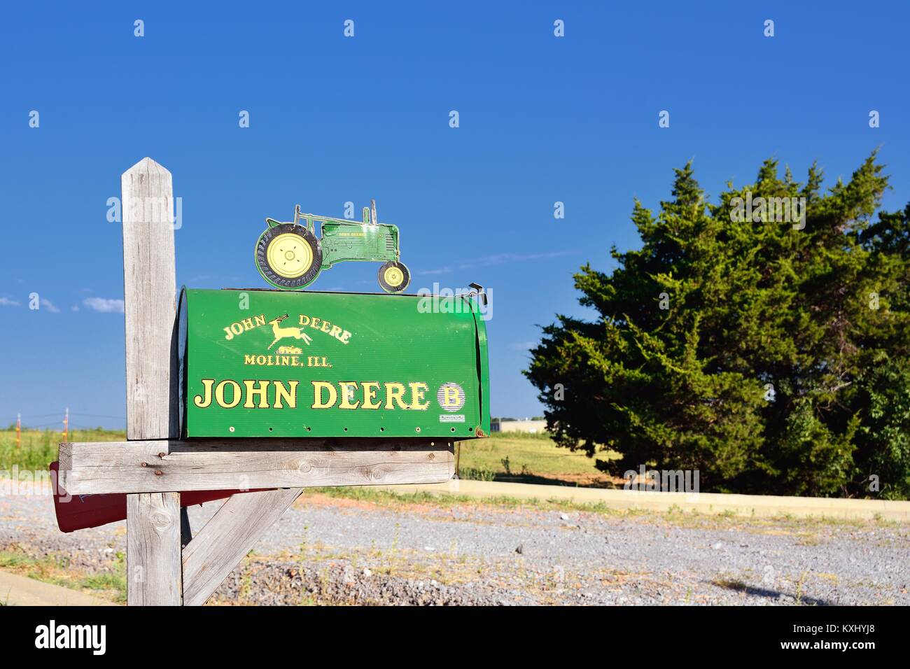 Calumet, Oklahoma July 20, 2017 Metallic Mailbox with the colors and