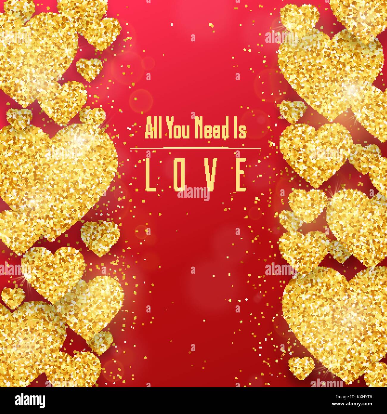 Happy Valentines Day greeting card with gold glittering hearts pattern ...
