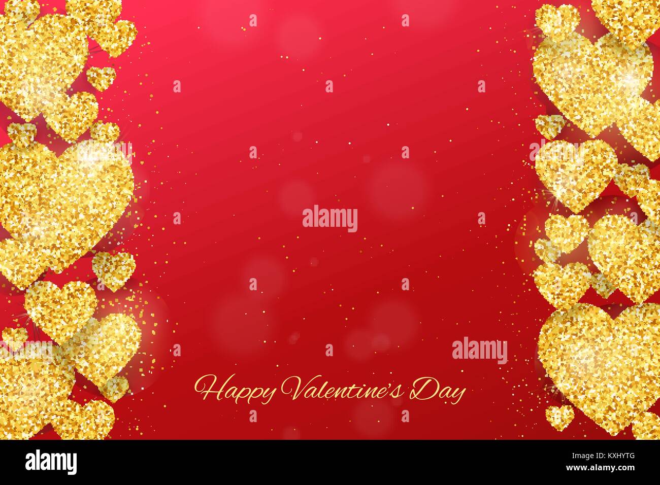 Happy Valentines Day greeting card with gold glittering hearts pattern ...