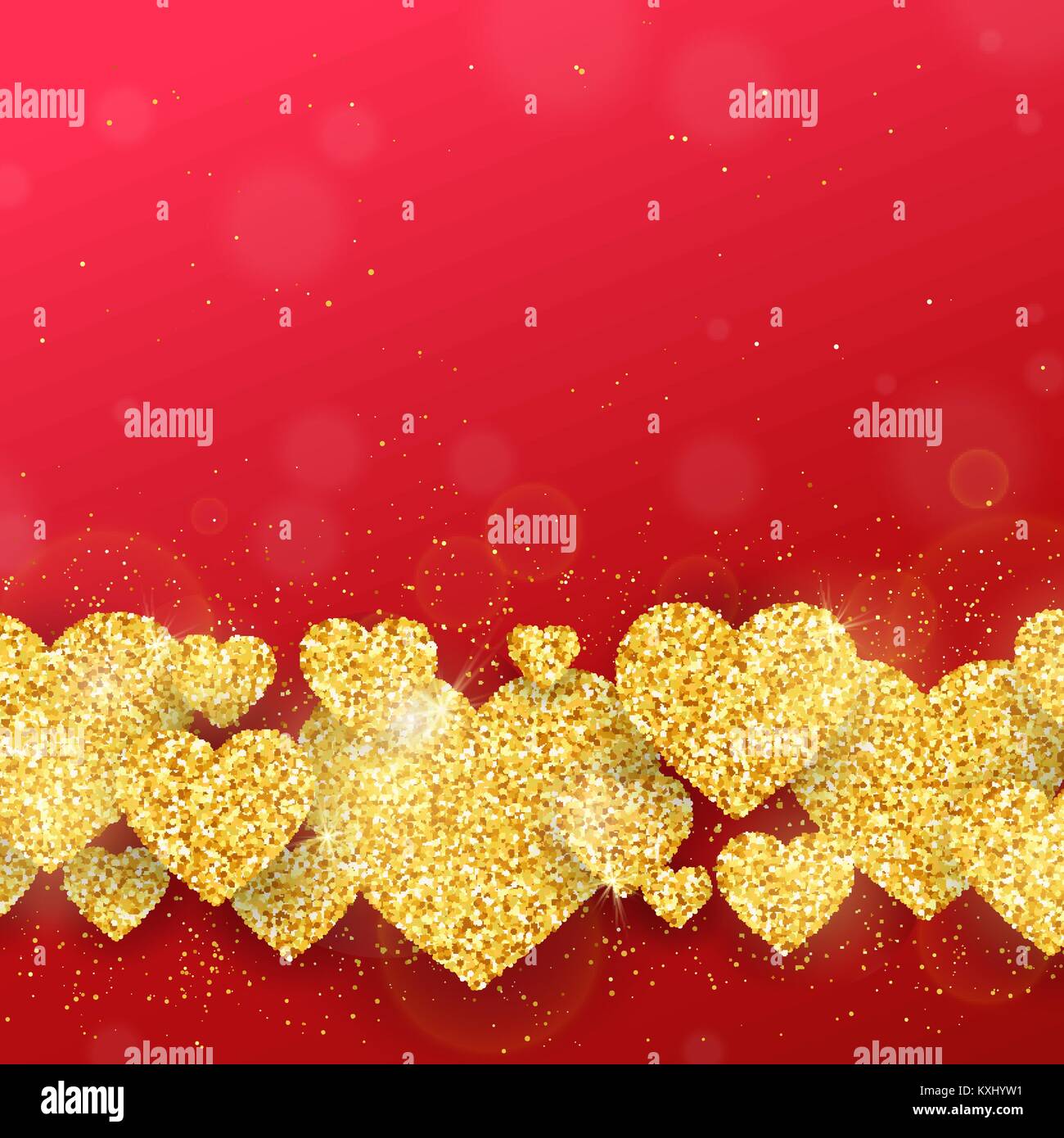 Happy Valentines Day greeting card with gold glittering hearts pattern ...