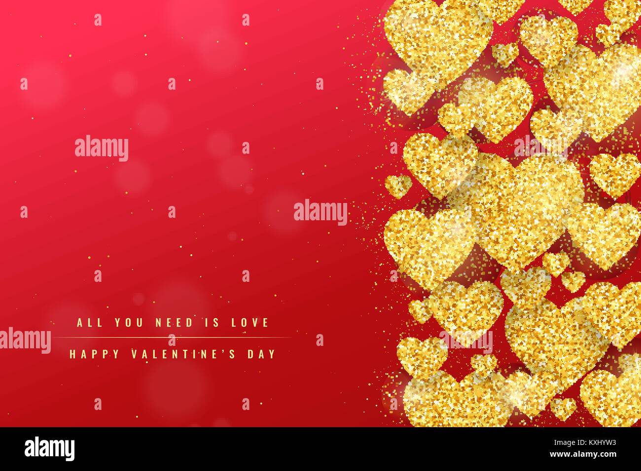 Happy Valentines Day greeting card with gold glittering hearts pattern ...