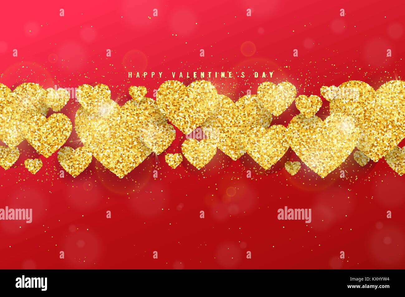 Happy Valentines Day greeting card with gold glittering hearts pattern ...
