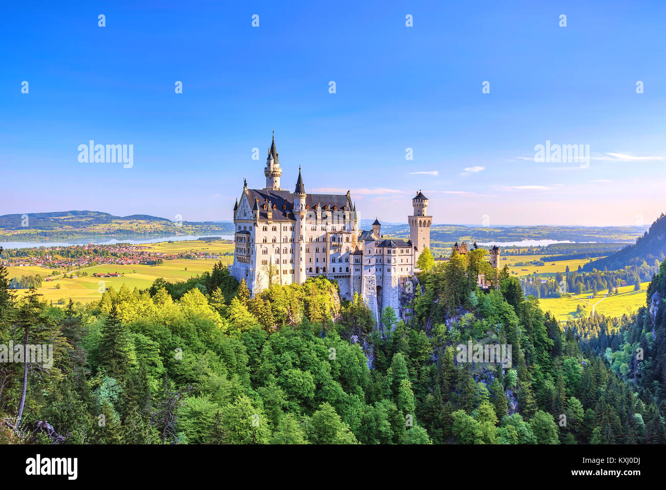 Summer view of Neuschwanstein Castle and Bavaria Alps, Fussen, Germany Stock Photo