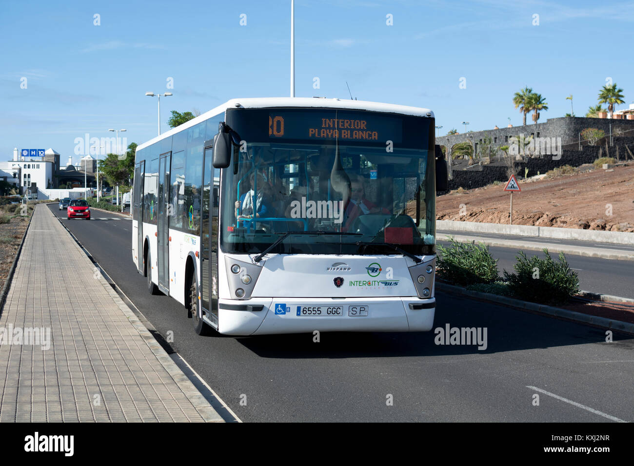 A local bus near Playa Blanca, Lanzarote, Canary Islands, Spain. Stock Photo