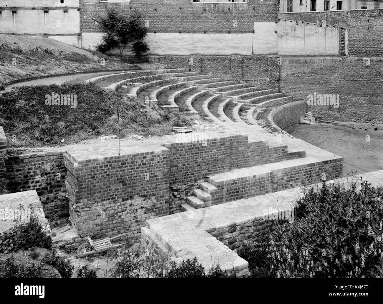 Amphitheater Paris The Arènes de Lutèce in Paris, France, showing the stone seating ...