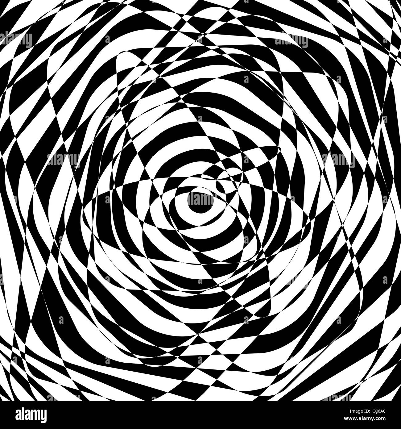 Abstract black and white optical illusion, creative vector distorted background of chaotic lines Stock Vector